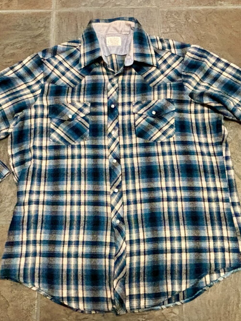 Vintage Men’s Sears Roebuck Pearl Snap Button XL 100% Acrylic Flannel Shirt.VGUC